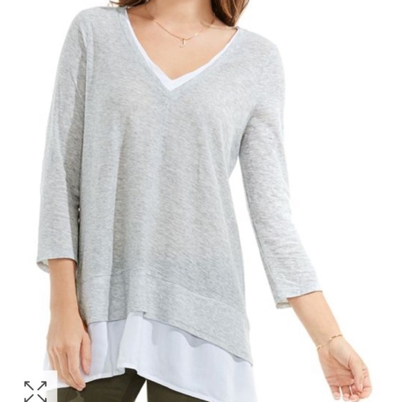 Two by Vince Camuto Mixed Media Top in Gray size XS - Picture 1 of 6